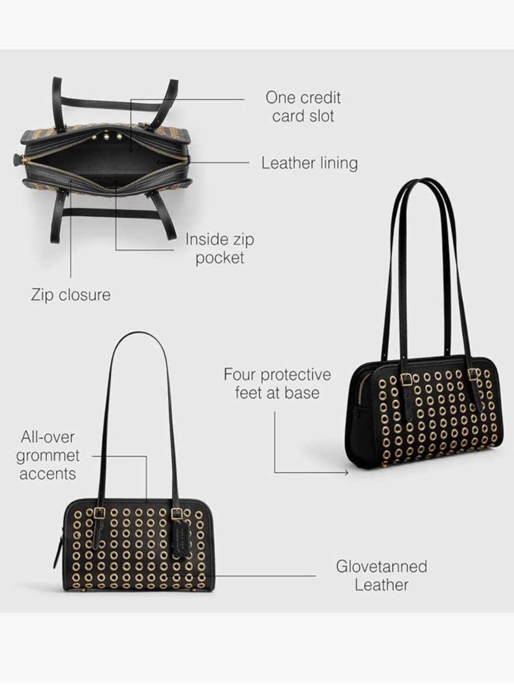 NWT Coach Swing Zip Bag with Grommets (Black) - Picture 4 of 5